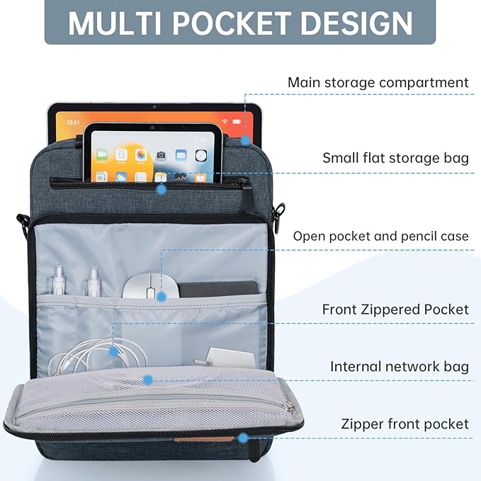 9-11 Inch Tablet Sleeve Bag,Padded Protective Travel Carrying Case for iPad Pro M4 11", iPad Air M2 5/4th 10.9", Air 3th 10.5", iPad 10th 10.9", 9/8/7th 10.2", Samsung Galaxy Tab A9+/A8/A7/S8/S7, Blue