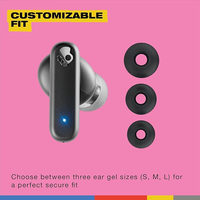 Skullcandy Smokin’ Buds Wireless Earbuds, Bluetooth Headphones, Noise Isolating Fit, Up to 20 Hours Battery, IPX4 Sweat and Water Resistant, Microphone for iPhone Android - Pink