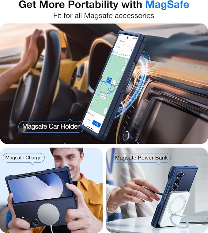 TORRAS Blue for Samsung Galaxy Z Fold 6 Case(ONLY), [Compatible with MagSafe] [Only Daily Protection] Shockproof Translucent Hard Back Slim Phone Case ONLY for Z Fold 6,Blue