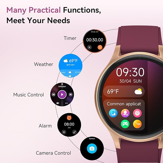 Smart Watches for Women/Men, 40mm HD Smartwatch Fitness Tracker with Bluetooth Calls (Make/Answer), Heart Rate/SpO2/Sleep Monitor, 7 Days Battery, IP68 Waterproof - Purple