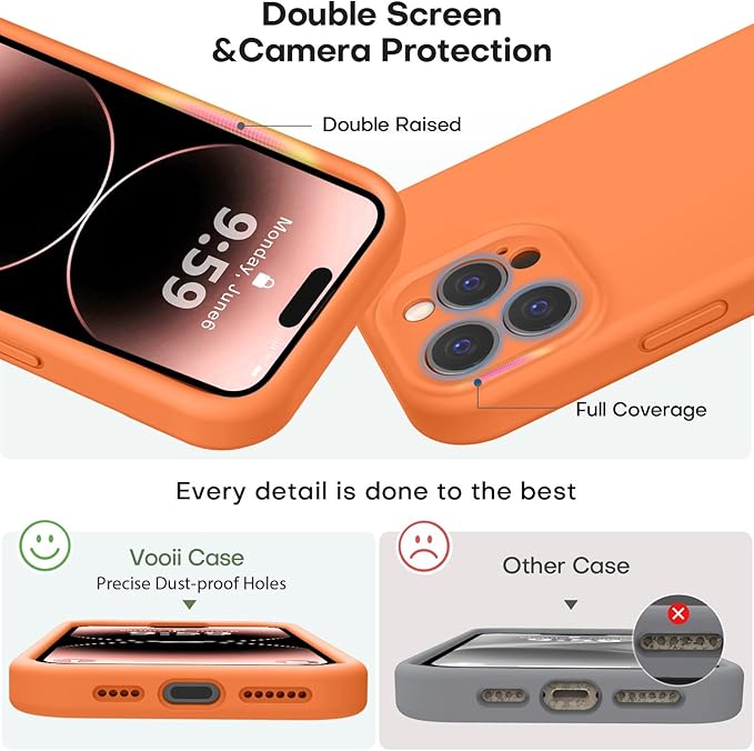 Vooii Compatible with iPhone 14 Pro Max Case, Liquid Silicone Upgrade [Camera Protection] [Soft Anti-Scratch Microfiber Lining] Shockproof Phone Case for iPhone 14 Pro Max 6.7 inch - Bright Orange