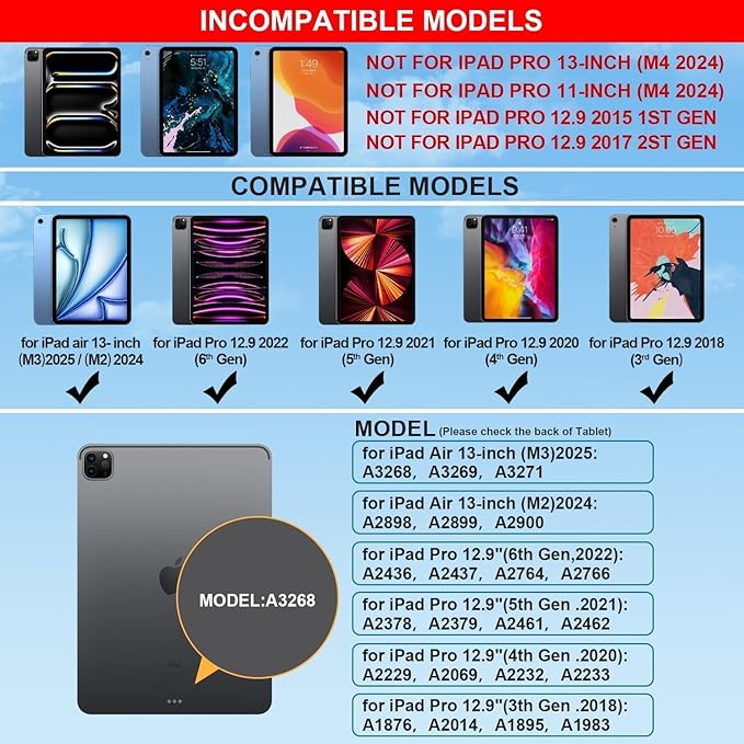 Keyboard Case for iPad Air 13 inch (M3 2025/M2, 2024),iPad Pro 12.9 inch (3/4/5/6th Gen)，Magic-Style Magnetic – Floating Cantilever Stand – Backlit Keyboard Case with Multi-Touch Trackpad