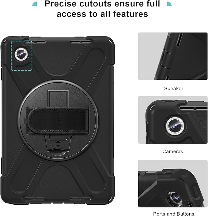 ProCase Protective Case for Lenovo Tab M11 / Lenovo Tab K11 LTE 2024, Rugged Heavy Duty Shockproof Rotating Kids Cover with 360° Rotate Kickstand & Shoulder Strap for Tab TB330FU TB330XU -Black