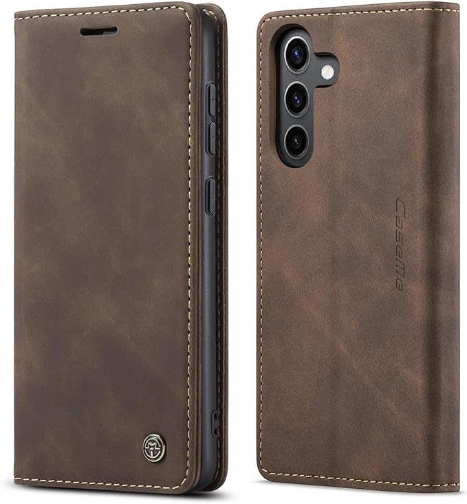 for Samsung Galaxy S24 Case, Flip Wallet Leather Case with Card Holder Magnetic Closure Shockproof Kickstand Protective Phone Cases Cover for Galaxy S24 5G 6.2 Inch,Coffee