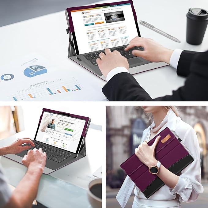 Fintie Case for 12.3 Inch Microsoft Surface Pro 7 Plus, Surface Pro 7/6/5/4/3 - Portfolio Business Cover with Pocket, Compatible with Type Cover Keyboard, Purple