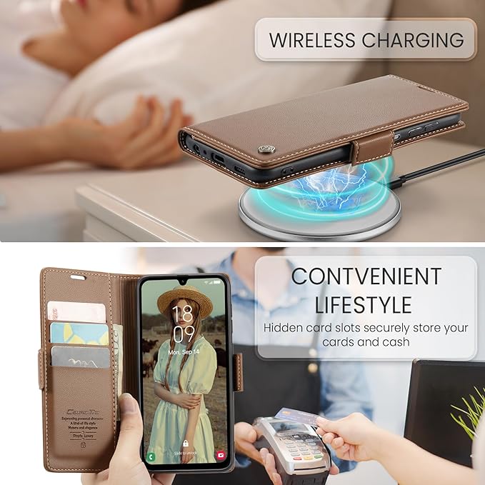 for Samsung Galaxy A15 4G/5G Case, Premium PU Leather Wallet Case Flip Cover with [RFID Blocking][Card Holder][Stand Function] Shockproof Protective for Samsung Galaxy A15, Brown