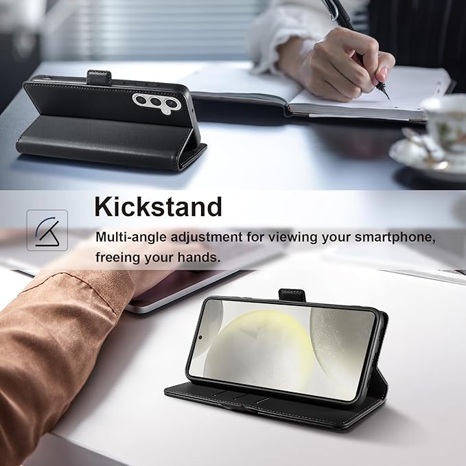 Wallet Flip Case for Samsung Galaxy S24 Plus/S24+ 5G - [RFID Blocking] Luxury PU Leather Card Holder Magnetic Phone Cover with Kickstand,Shockproof Protective Case,Black