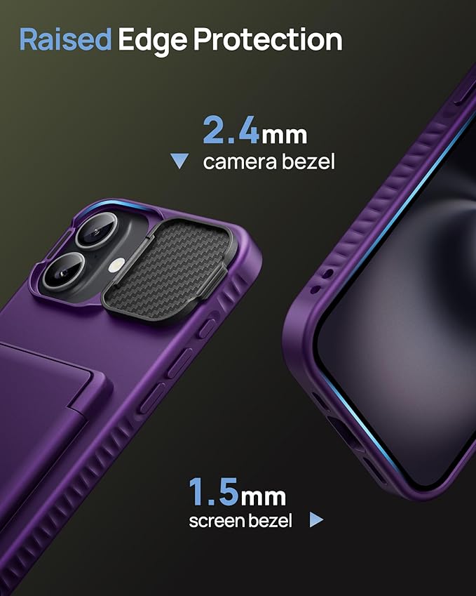 for iPhone 16 Plus Case Wallet, Built-in Credit Card Holder & Stand & Camera Cover, Military Grade Drop Tested Soft Silicone Edge Rugged Protective Phone Case for iPhone 16 Plus 2024, Purple
