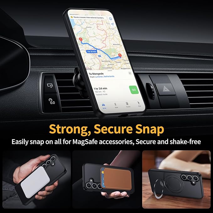 for Samsung Galaxy S25 Case,Compatible with Magsafe [Wireless Charging],with 360°Rotatable Magnetic Ring Stand Matte Translucent Slim Soft Edge Phone Kickstand,Black