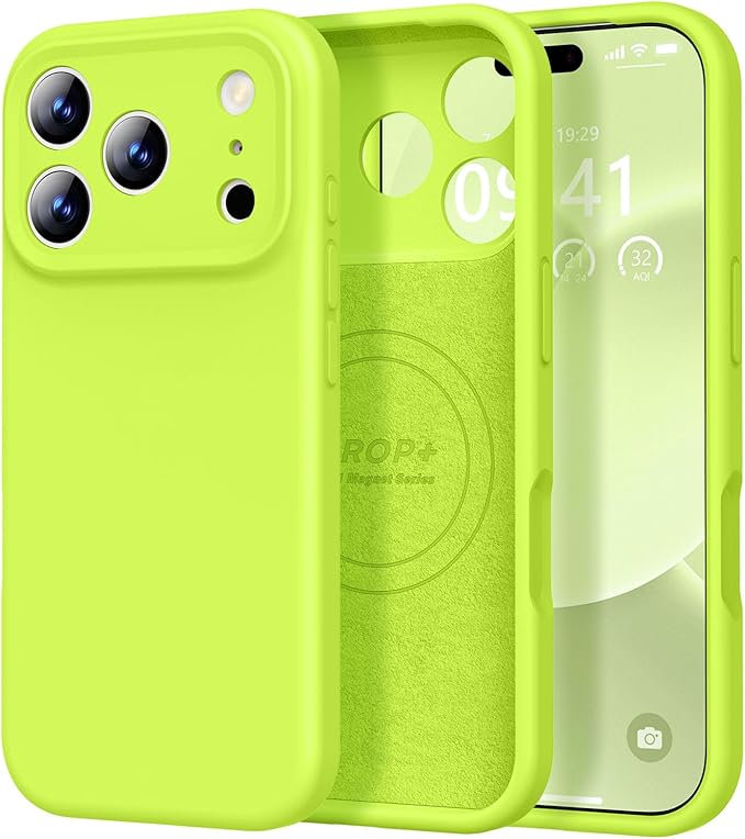 Vooii Magnetic Compatible with iPhone 17 Pro Case (Compatible with Magsafe) (Upgraded Camera Protection) Liquid Silicone Shockproof Full Body Protective Phone Cover for Women Men, Fluorescent Green