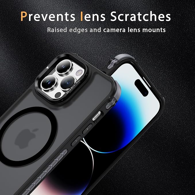 Magnetic for iPhone 14 Pro Max Case Black with MagSafe Wireless Charging Heavy Duty Military-Grade Shockproof Protection Adjustable Kickstand Slim Matte Anti-Fingerprint Cover Men Women