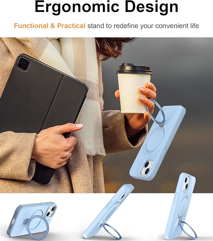 ZHK Liquid Silicone Designed for iPhone 15 Case with Magnet Stand, [Mil-Grade Drop Shockproof][Soft Anti-Scratch Microfiber Lining] Slim Fit Cover,Baby Blue