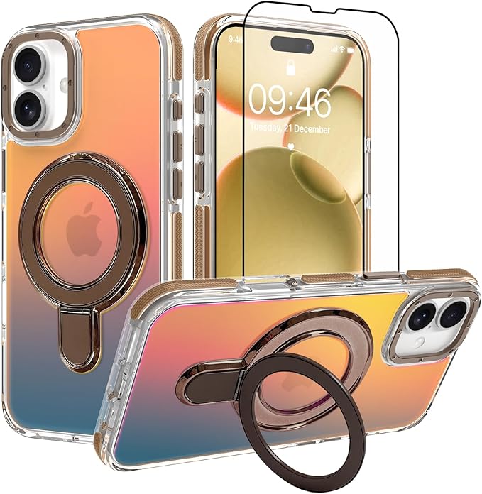 MOWIME Magnetic for iPhone 17 Case with Stand [Compatible with Magsafe] [Cute Fashion Fluorescent Design] [1 Screen Protector] Slim Translucent Matte Case for iPhone 17 6.3" 2025, Desert