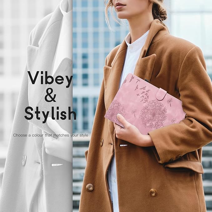 Tablet Case for Samsung Tab A 10.1, Dandelion Design with Kickstand for Pencil Holder, Magnetic Closure Case Compatible with Samsung Galaxy Tab A 10.1 Inch 2019 SM-T510 T515 T517 Rosegold Pink