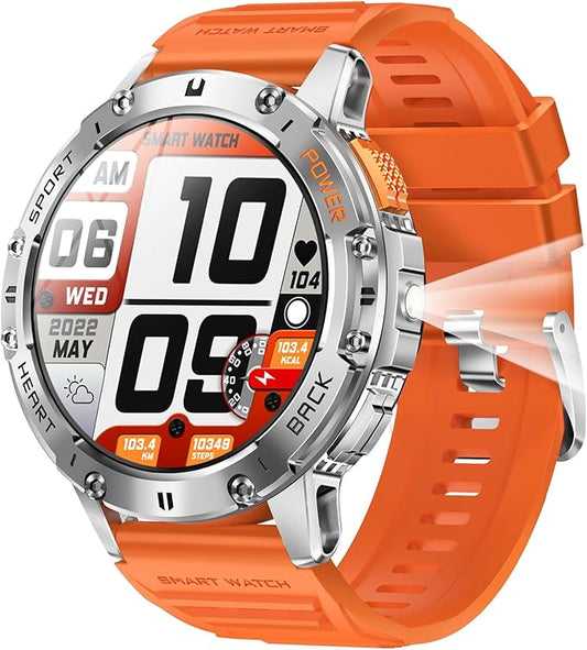 1.43" Amoled Ultra Military Smart Watch for Men(Answer/Dial Calls) 100+Sports Modes,5ATM Waterproof 530mAh Large Battery Super Long Standby with LED Flashlight,Heart Rate,SpO2,BP Android iOS