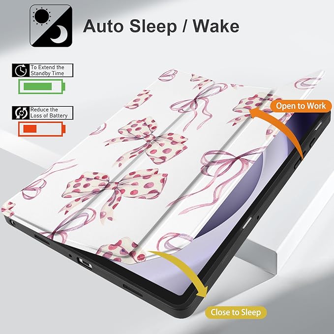 MEEgoodo Case for Samsung Galaxy Tab A9 Plus 11 inch Cover 2024 2023 with S Pen Holder, A9+ Smart Tablet Cases with Leather Trifold Stand+Soft TPU Back Shell+Smart Auto Wake/Sleep, Watercolor Bows