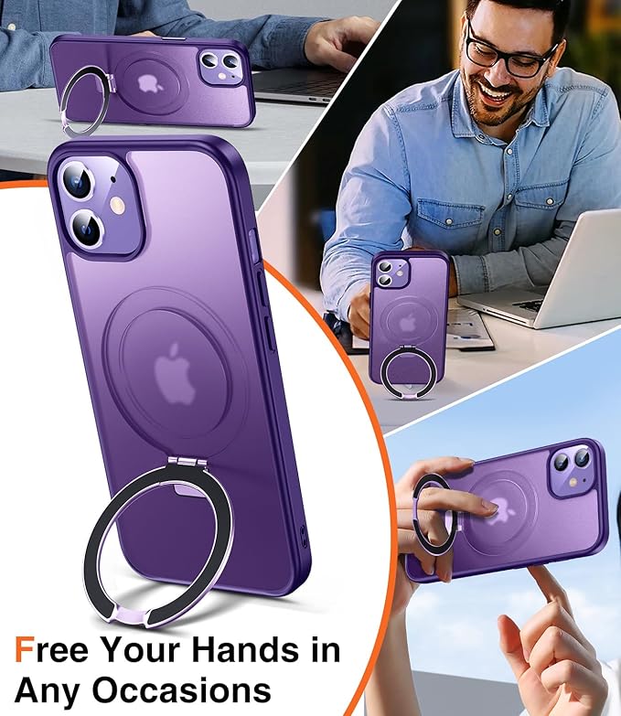3-in-1 [Magnetic+Kickstand+Ring Holder] for iPhone 12/12 Pro Case Stand Ring Holder Compatible with MagSafe, Military Shockproof Protective iPhone 12/12 Pro Phone Case Kickstand Cover Purple