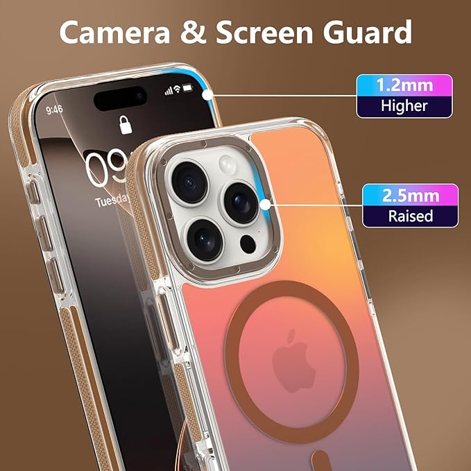 MOWIME Magnetic Case for iPhone 16 Pro [Compatible with Magsafe] [Cute Fashion Fluorescent Design] [1 Screen Protector] Slim Translucent Matte Case for iPhone 16 Pro 6.3" 2024, Desert