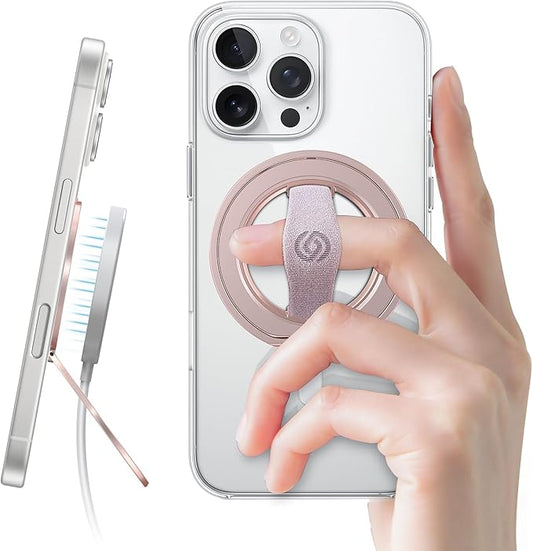 EWA MagOne 3rd Gen [Compatible with MagSafe] Phone Grip Stand with Finger Strap, Removable Magnetic Ring Holder Kickstand Loop for iPhone 16,15, 14, 13, 12 Series-(Pink)