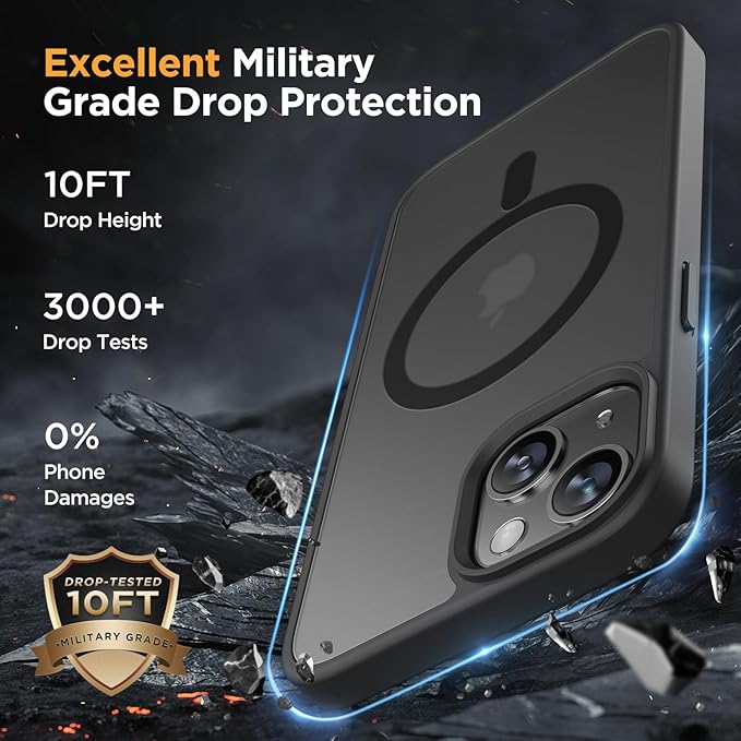 Miracase Magnetic for iPhone 14 Plus Case 6.7 inch (Compatible with MagSafe)（with 2X Screen Protectors） Military-Grade Protection, Anti-Fingerprint Translucent Matte Phone Case Cover, Black