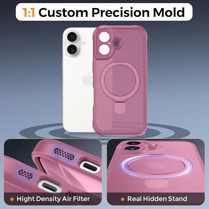 MOCCA Compatible with iPhone 17 Case with Magnetic Invisible Stand [Full Camera Protection] [Compatible with Magsafe] Military Drop Shockproof Translucent Matte Phone Case Cover 6.1",Lavender Purple