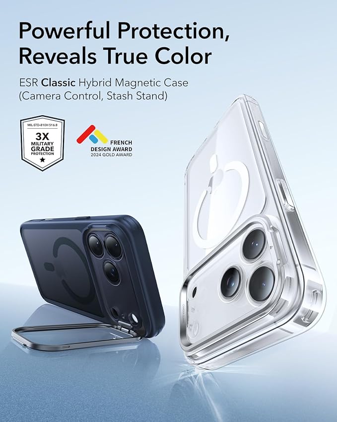 ESR for iPhone 17 Pro Case with Stand, Camera Control Cover Compatible with MagSafe, Military-Grade Drop Protection Magnetic Phone Case for iPhone 17 Pro, Scratch-Resistant Back Cover, Frosted Blue