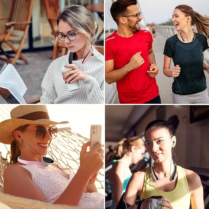 AMORNO Foldable Bluetooth Headphones Wireless Neckband Headset with Retractable Earbuds, Sports Sweatproof Noise Cancelling Stereo Earphones with Mic …