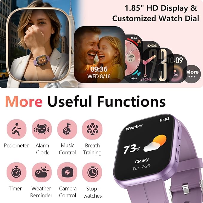MorePro Smart Watches for Women iPhone Android(Answer/Make Call), 2025 Health Smartwatch with Heart Rate/Blood Pressure/Blood Oxy-gen/Sleep Monitor, 1.85" HD Fitness Trackers with 120+ Sport Modes