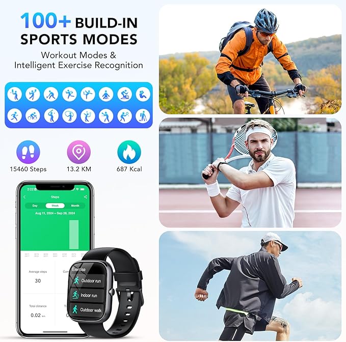 Smart Watch for Men Women (Answer/Make Call), 1.91" Smartwatch Fitness Activity Tracker, 100+ Sports Modes/Heart Rate/Sleep Monitor/Pedometer/Calories, IP68 Waterproof Fitness Watch for Android iOS