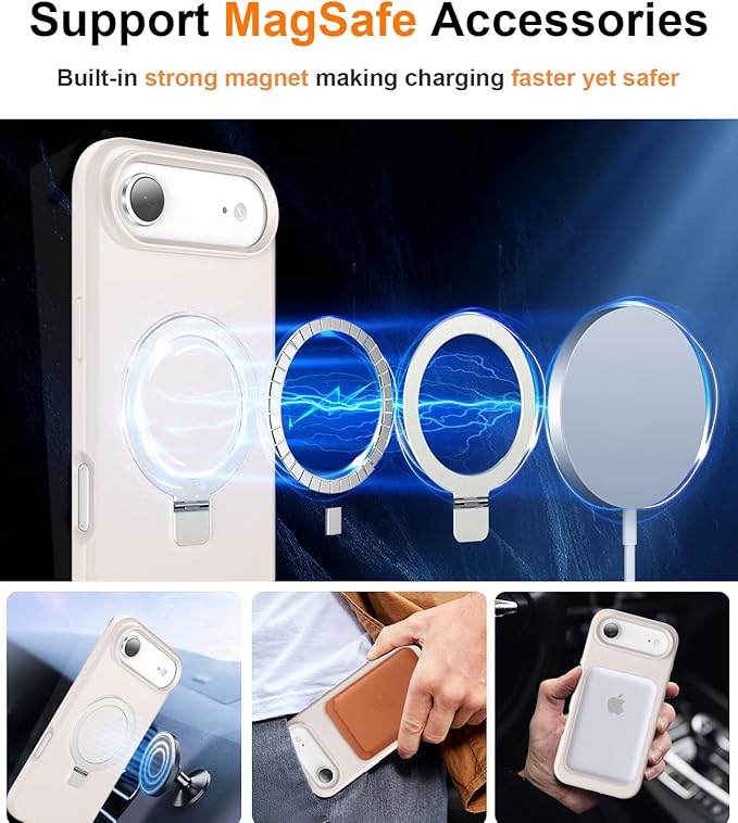 ZHK Liquid Silicone Designed for iPhone Air Case with Magnet Stand, [Precise Camera Lens Protection][Mil-Grade Drop Shockproof][Soft Anti-Scratch Microfiber Lining] Slim Fit Cover, Beige