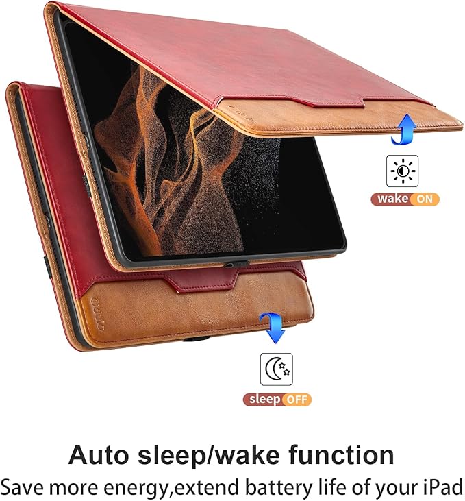 Case for Samsung Galaxy Tab S8 Ultra 14.6" 2022 (SM-X900/X906) - PU Leather Folio Case with S Pen Holder and Pocket, Auto Wake/Sleep Smart Tablet Cover, Red