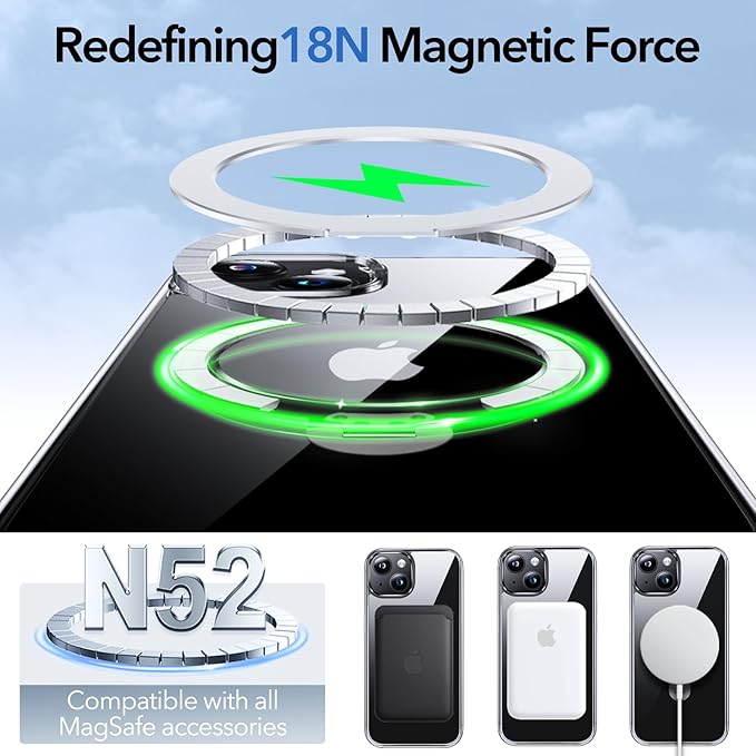 Anqrp 360° All-in-ONE Crystal Clear Case for iPhone 14/13 with Rotatable Magnetic Stand, Compatible with Mag-Safe, Anti-Yellowing Transparent MIL-Grade Shockproof Phone Case Cover for iPhone 14/13