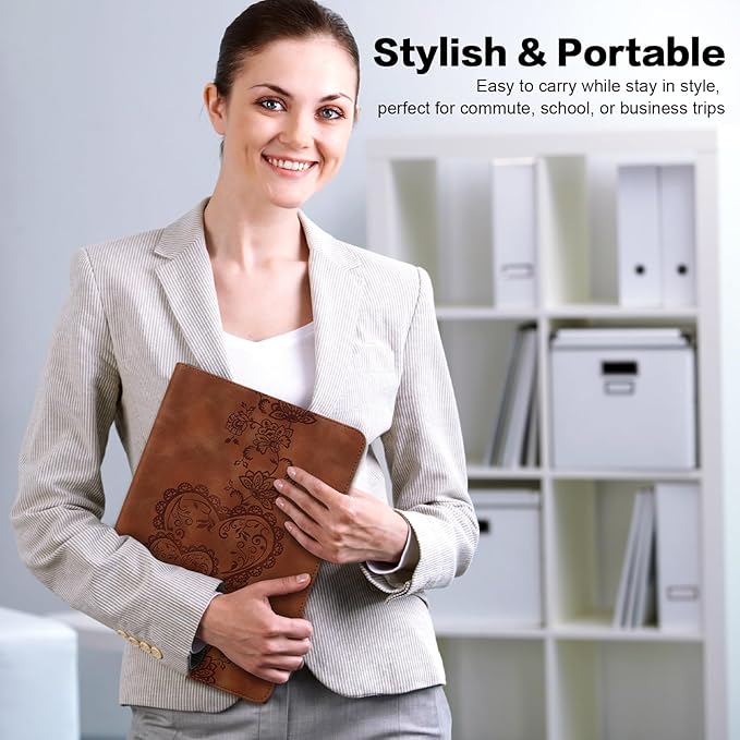 Case for Lenovo Idea Tab Pro 12.7 Inch 2025, Embossed Heart PU Leather Protective Tablet Case with Elastic Band & Card Slots/Holder, Multi-Angle Viewing Stand Cover ，Brown