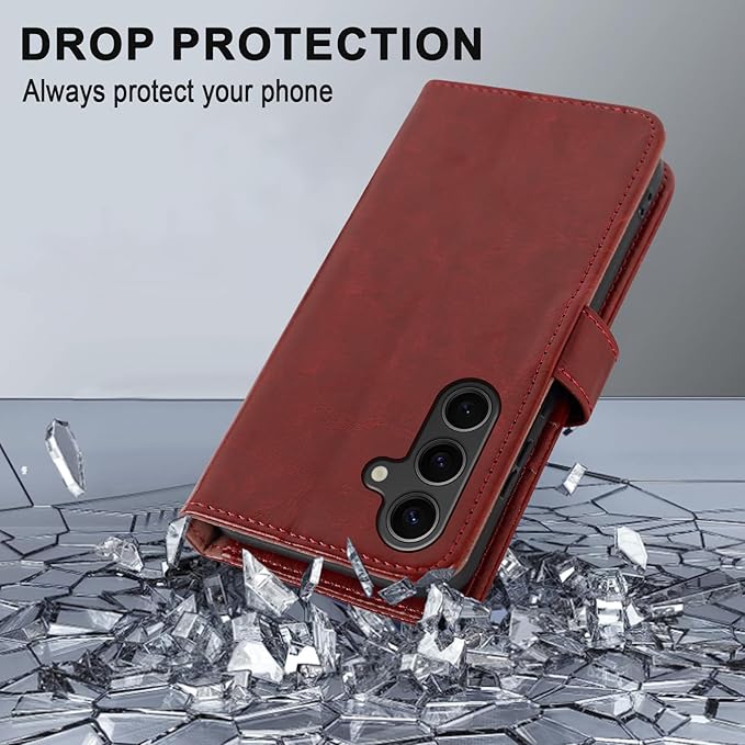 MONASAY Wallet Case Fit for Samsung Galaxy S24+ Plus 5G, [Lens & Glass Screen Protector Included] [RFID Blocking] Flip Folio Leather Cell Phone Cover with Credit Card Holder，6.7 inch, Burgundy