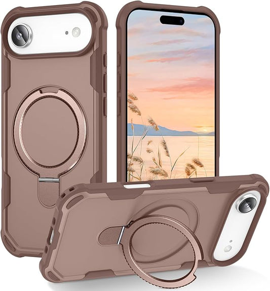 Compatible with iPhone 17 Air Case with Invisible Magnetic Ring Stand [Compatible with Magnetic] [Military Drop Protection] Shockproof Slim Hard Back Soft Edge Case 6.6 Inch, Khaki