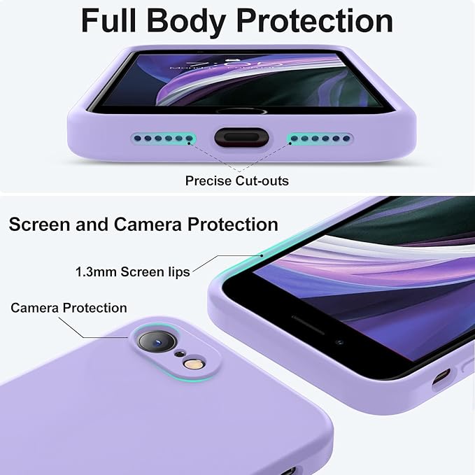 Vooii for iPhone SE Case 2022/3rd/2020,iPhone 8/7 Case, Upgraded Liquid Silicone with [Flat Edges] [Camera Protection] [Soft Anti-Scratch Microfiber Lining] Phone Case for iPhone SE - Light Purple