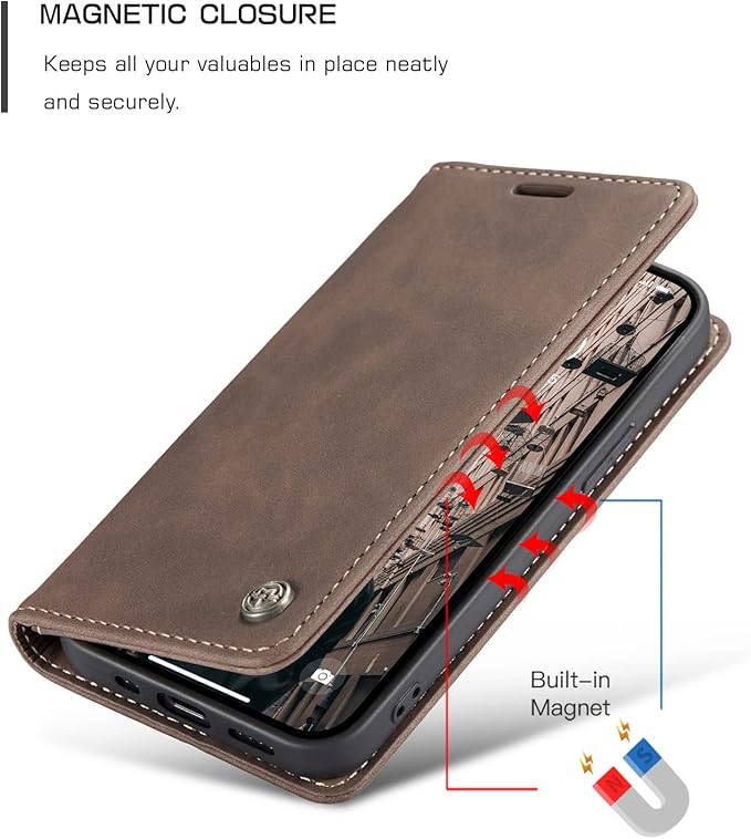 for iPhone 13 Pro Max Case, Flip Wallet Leather Case with Card Holder Magnetic Closure Shockproof Kickstand Protective Phone Cases Cover for iPhone 13 Pro Max, Coffee
