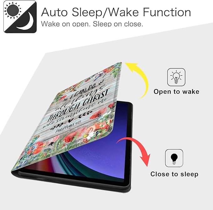 Case for Samsung Galaxy Tab S10 FE/ S9 FE 5G 10.9 Inch/Tab S9 11 Inch, Slim PU Leather Stand Cover with Auto Wake/Sleep, Multi-Angle Viewing & Shockproof, Philippians 4:13