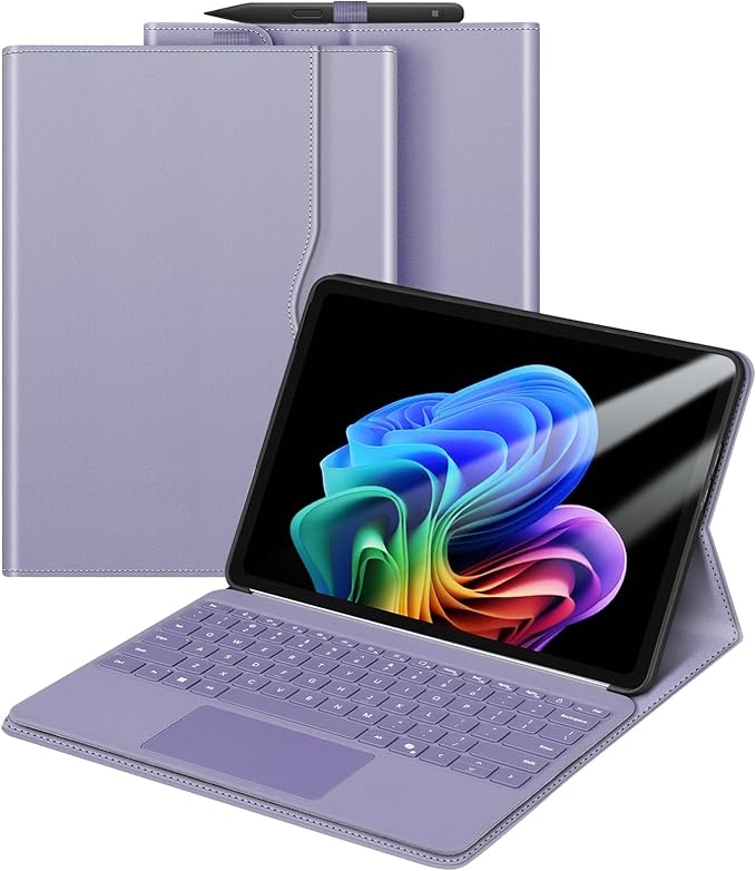 Fintie Protective Case for Microsoft Surface Pro 12 Inch (2025), Multi-Angle Viewing Portfolio Business TPU Back Cover with Pocket & Stylus Holder, Compatible with Type Cover Keyboard (Lilac Purple)
