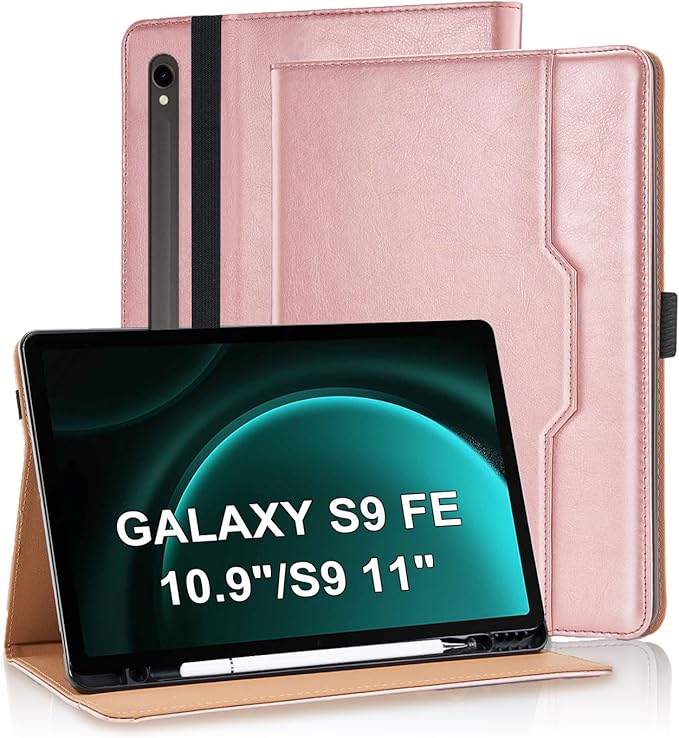 Case for Samsung Galaxy Tab S10 Lite/ S10 FE/ S9 FE 5G 10.9 Inch/Tab S9 11 Inch, PU Leather with Built-in S Pen Holder Magnetic Multi-Angle Stand Cover for Man,Woman,Rose Gold