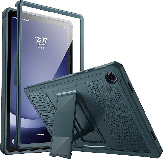 MoKo Case Fit Galaxy Tab A9 Plus 11-Inch 2023 (SM-X210/X216/X218), Shockproof Full Body Rugged Stand Back Cover Built-in Screen Protector Fit Galaxy Tab A9+ 11" 2023, Midnight Green