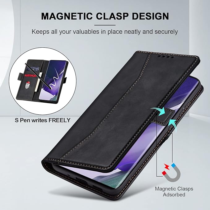 Jasonyu Flip Wallet Case for Samsung Galaxy Note 20 Ultra,Leather Magnetic Folio Cover with Card Holder,Kickstand - TPU Shockproof Durable Protective Phone Case,Black
