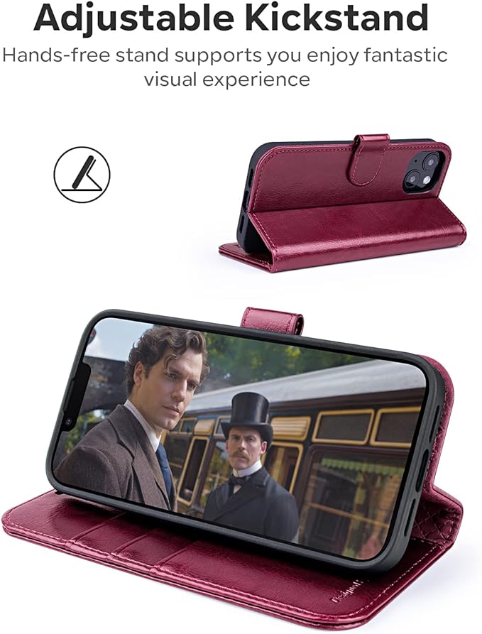 OCASE Compatible with iPhone 14 Wallet Case, PU Leather Flip Folio Case with Card Holders RFID Blocking Kickstand [Shockproof TPU Inner Shell] Phone Cover 6.1 Inch 2022 (Burgundy)