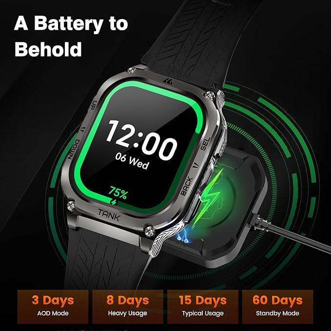 KOSPET Smart Watches for Men, 60-Day Battery Life, 50M Waterproof, Military(Full Metal), Answer/Make Call, Compatible for Android and iOS, 1.96'' AMOLED Always-on Display, AI Voice