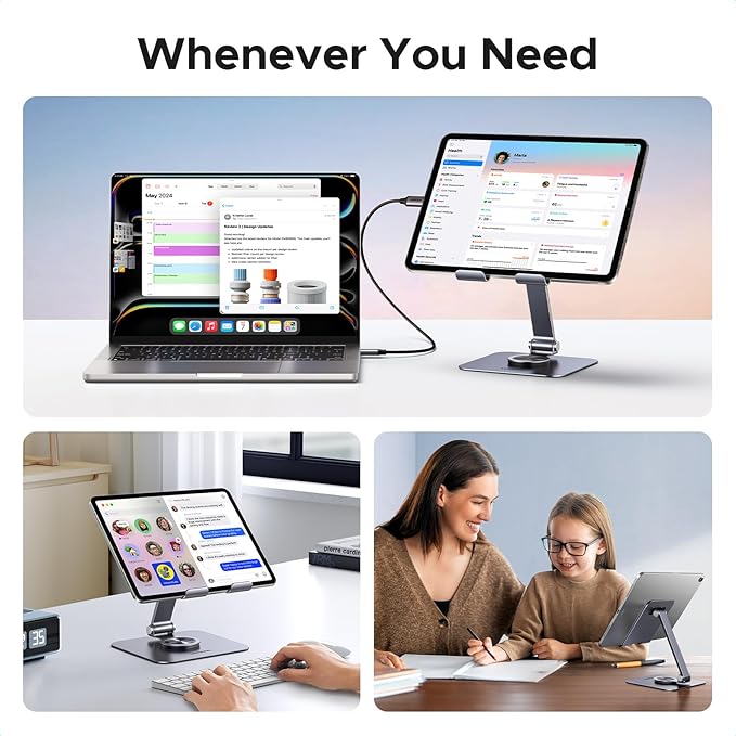 UGREEN Tablet Stand Holder for Desk 360° Rotating Base Aluminum Tablet Holder Adjustable Multi-Angle Home Office Accessories Compatible with iPad Pro Air Mini 13 12.9 11 Inch