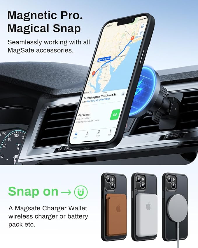 Magnetic for iPhone 13 Case & iPhone 14 Case, Compatible with MagSafe, Military Grade Drop Protection, Slim Fit Shockproof Anti-Fingerprint Translucent Matte Phone Protective Cover, Black