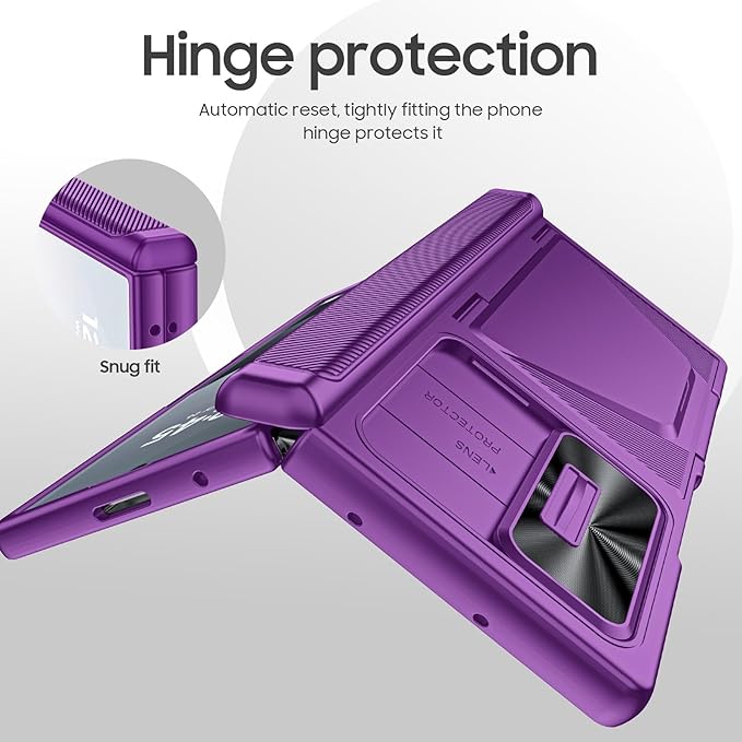 for Samsung Galaxy Z Fold 6 Case with Card Holder, Built in RFID Blocking & Slide Camera Cover & Hinge Protection & Full-Body Rugged Shockproof Wallet Case for Galaxy Z fold 6,Purple