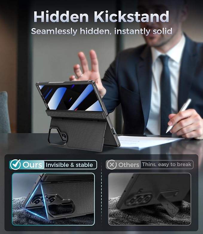 for Samsung Galaxy Z Fold 7 Case with Privacy Screen Protector, Kickstand & Hinge Protection – Rugged Hard 360° Full Body Protective Phone Cover Case for Z Fold 7 5G 2025 - Black