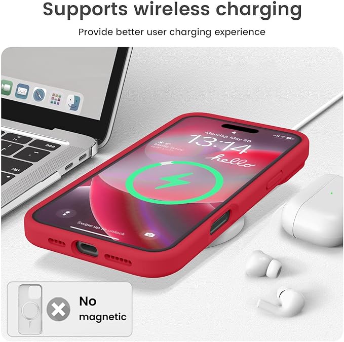 Vooii Compatible with iPhone 16 Pro Case, Liquid Silicone Upgrade [Camera Protection] [Soft Anti-Scratch Microfiber Lining] Shockproof Phone Case for iPhone 16 Pro 6.3 inch - Red