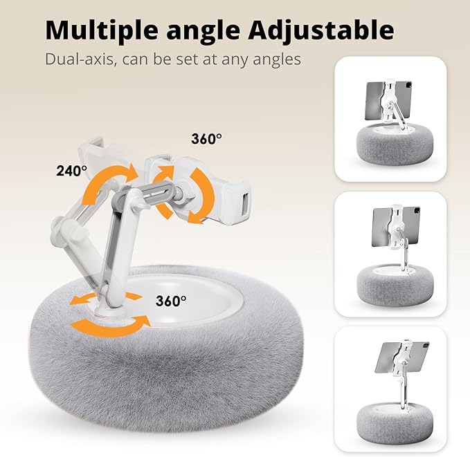 Tablet Pillow Stand for Reading, Adjustable Tablet Stand Phone Holder for Bed with Detachable Snack Bowl, Fits 4.7"-13" Kindle/Phones/Tablets, Watch Videos, Stream Media, Gray